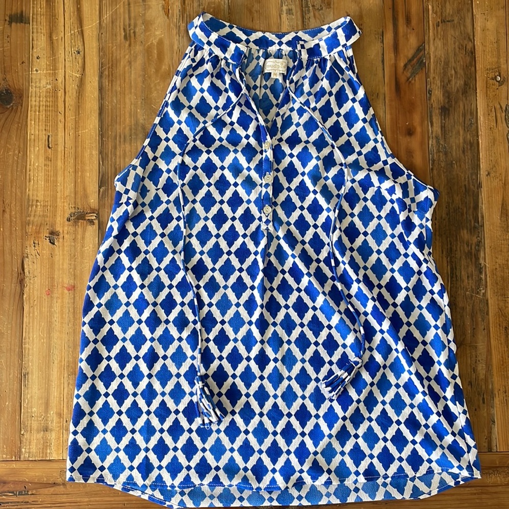 Mud pie blue and white tank with tassels
